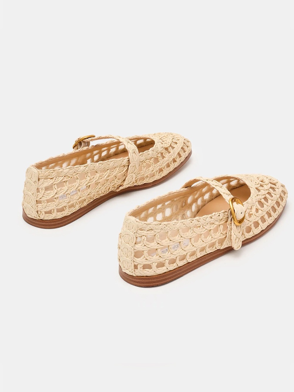 Steve Madden Cream Woven Mary Jane Flats with Gold Buckle - Picture 2 of 3